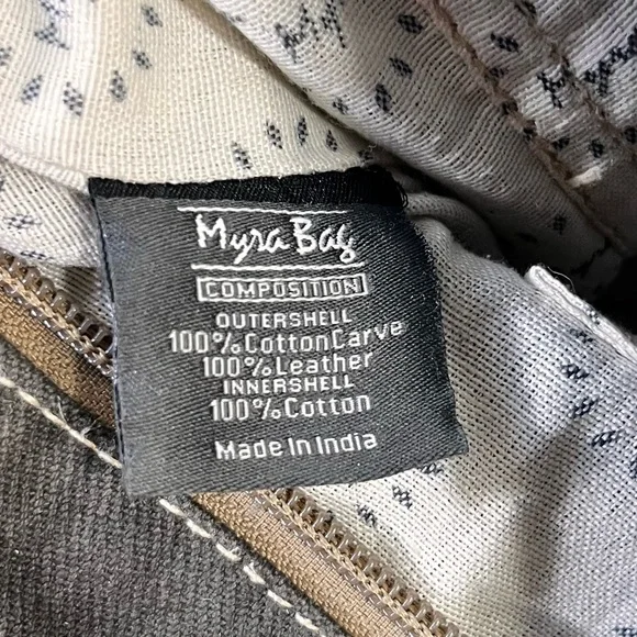 Myra Bag Handmade Crossroads Backpack Upcycled Canvas Cowhide Leather Patchwork - Picture 8 of 16